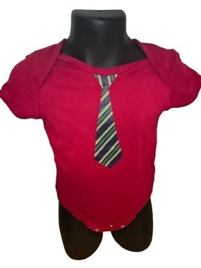Faded Glory Red Baby Bodysuit with Striped Tie Applique
